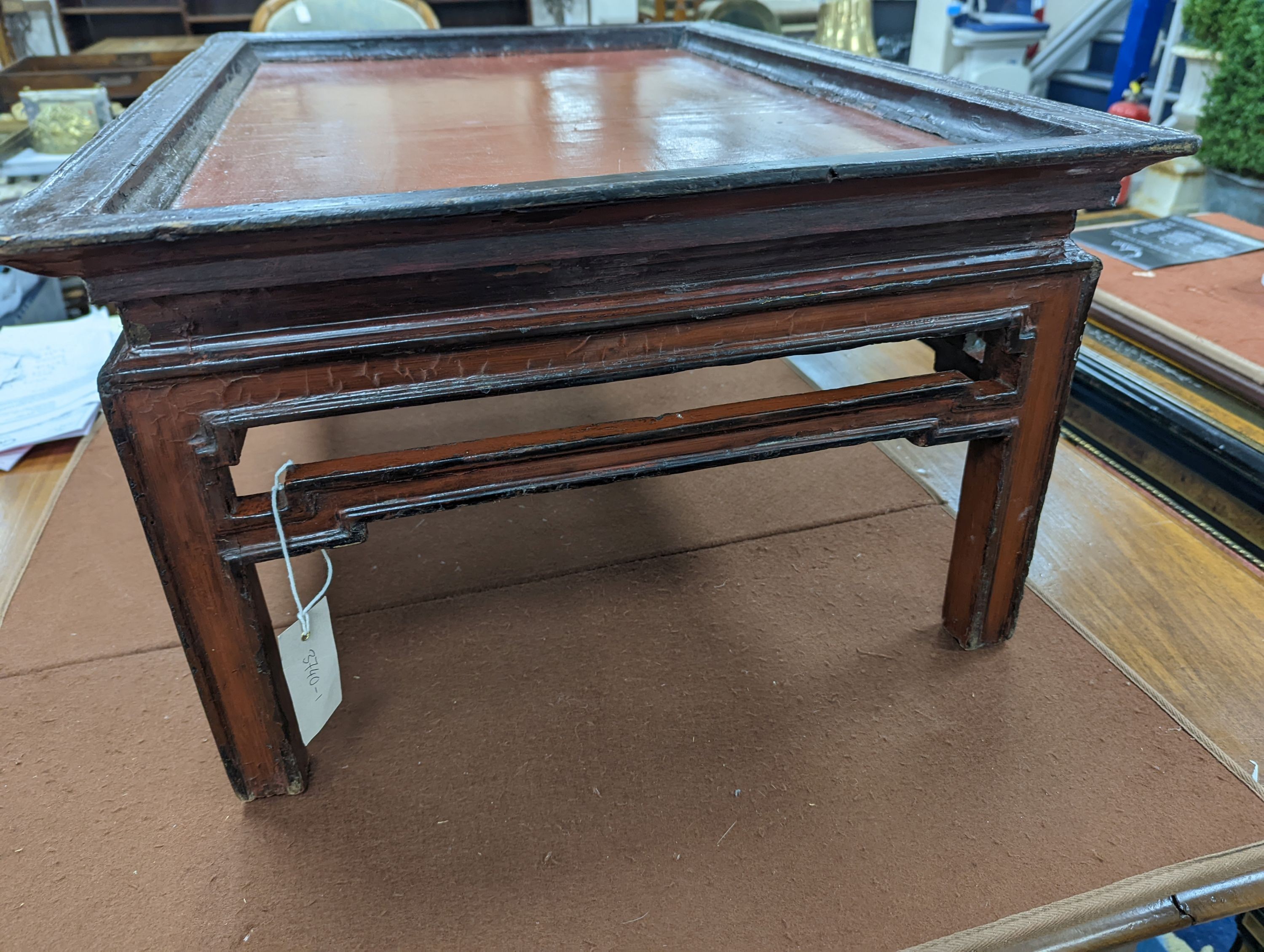 A Chinese rectangular lacquer low table, width 73cm, depth 52cm, height 33cm